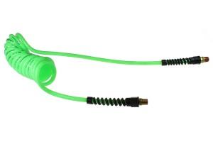 1/4 inch ID 1/4 inch NPT 20 feet Long Air Hose Coiled Hose Neon Green Polyurethane Reusable Fitting Strain Relief Fitting