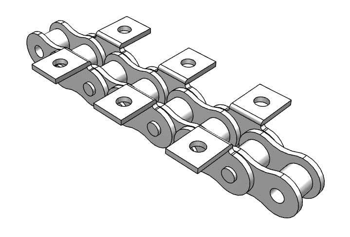 Roller Chain, ANSI Attachment, 100 Pitch, Attachment Chain, Carbon Steel, 1-1/4" Pitch, 1 Strand, K-1, E3L