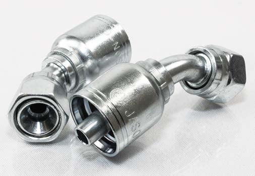3/8" Hose ID, 9/16"-18 Thread, #6 JIC Thread, Female Swivel, 45 Elbow, 