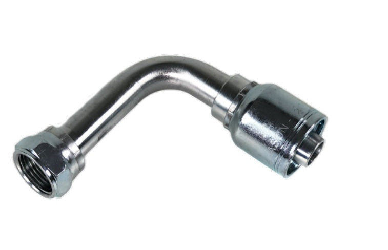 1-1/4" Hose ID, 1-5/8"-12 Thread, #20 JIC Thread, Female Swivel, 90 Long Elbow, 