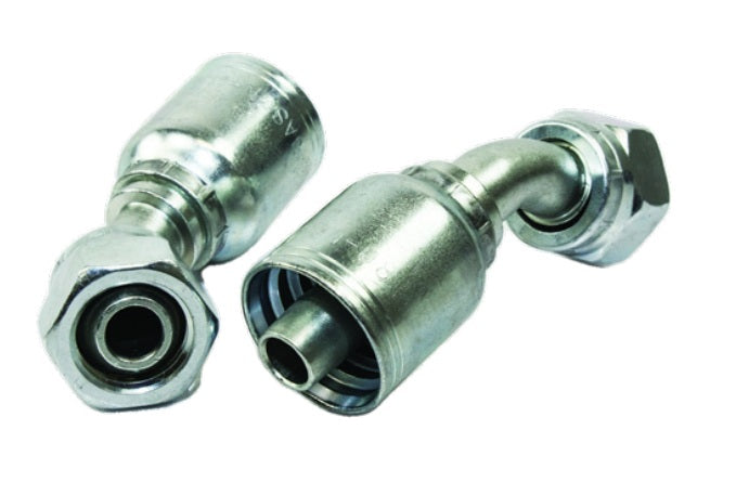 1/4" Hose ID, 1/4"-19 Thread, 1/4" BSPP Thread, Female Swivel, 45 Elbow, 