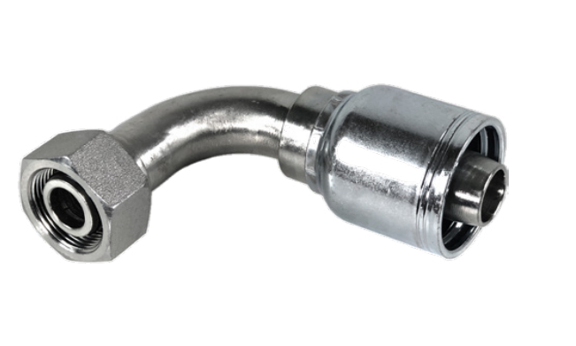 3/4" Hose ID, M30-2.0 Thread, M30 DIN 24 ORFS Thread, Female Swivel, 90 Elbow, 