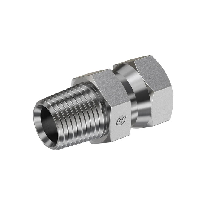 Stainless Steel, SAE J514 NPSM Swivel Male Connector, 1/2" Male NPTF 30° x 1/2" Female NPSM Swivel