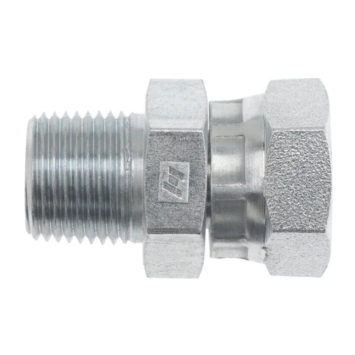 Stainless Steel, SAE J514 NPSM Swivel Male Connector, 1-1/2" Male NPTF 30° x 2" Female NPSM Swivel