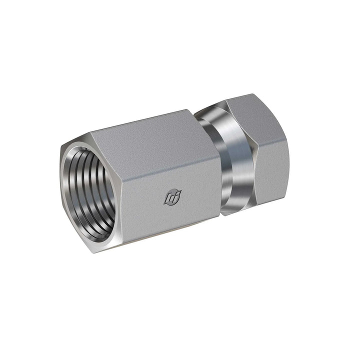 Stainless Steel, SAE J514 NPSM Swivel Female Connector, 1-1/2" Female NPTF x 1" Female NPSM Swivel