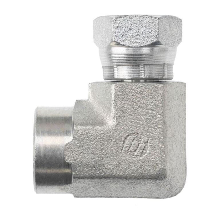 Steel, SAE J514 NPSM Swivel 90° Female Elbow, 1" Female NPTF x 3/4" Female NPSM Swivel