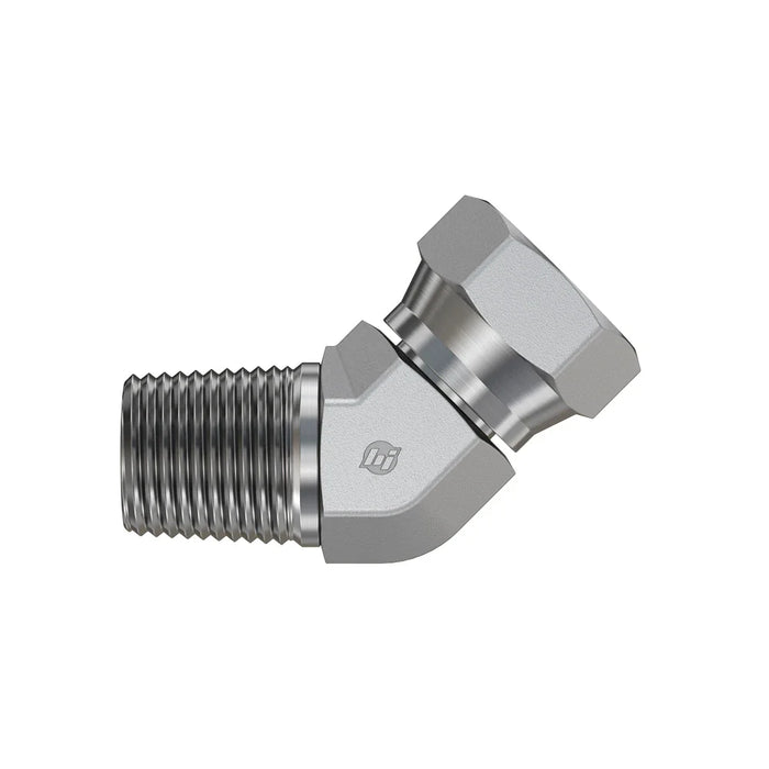 Steel, SAE J514 NPSM Swivel 45° Male Elbow, 1/8" Male NPTF 30° x 1/4" Female NPSM Swivel