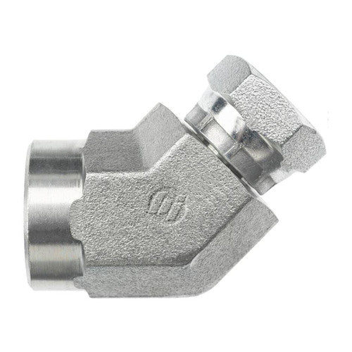 Steel, SAE J514 NPSM Swivel 45° Female Elbow, 3/8" Female NPTF x 3/8" Female NPSM Swivel