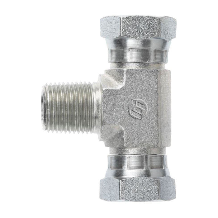 Steel, SAE J514 NPSM Swivel Male Branch Tee, 1" Male NPTF 30° x 1" Female NPSM Swivel x 1" Female NPSM Swivel