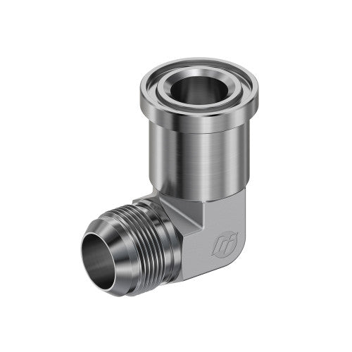 Steel, SAE J514 37° Flare 90° Code 61 Flange Forged Elbow, 1-1/2" Male JIC x 1-1/4" Split Flange Head
