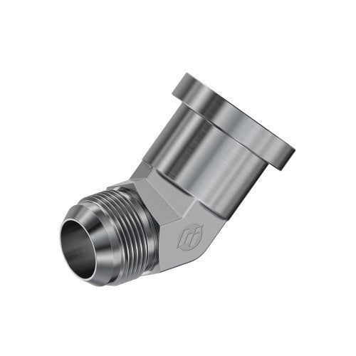 Steel, SAE J514 37° Flare Code 62 Flange 45° Forged Elbow, 2" Male JIC x 1-1/4" Split Flange Head