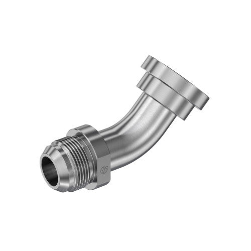 Steel, SAE J514 37° Flare Code 62 Flange 45° Swept Elbow, 2" Male JIC x 1-1/2" Split Flange Head