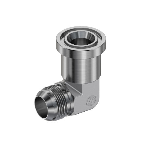 Steel, SAE J514 37° Flare Code 62 Flange 90° Forged Elbow, 3/4" Male JIC x 1" Split Flange Head