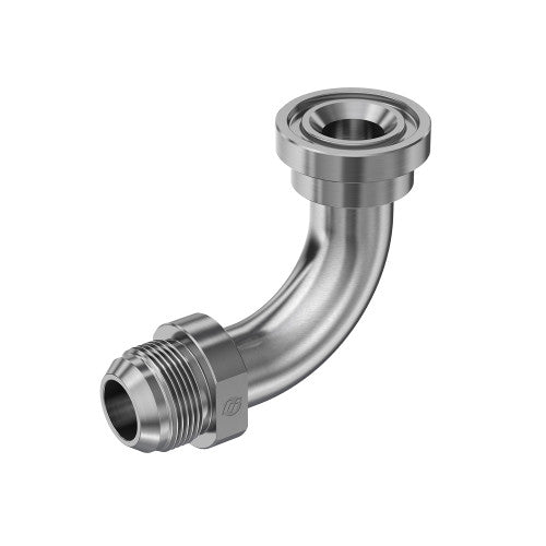 Steel, SAE J514 37° Flare Code 62 Flange 90° Swept Elbow, 1-1/4" Male JIC x 1" Split Flange Head