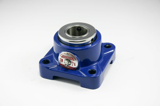 Royersford Foundry Type-E four bolt flange bearing painted blue with two locking collars