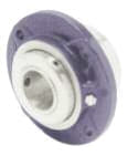 Royersford Foundry Type-E four bolt piloted flange bearing painted blue with two locking collars