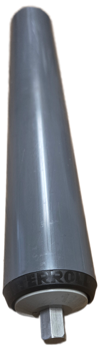 Plastic roller with hex shaft extending from ends on a transparent background