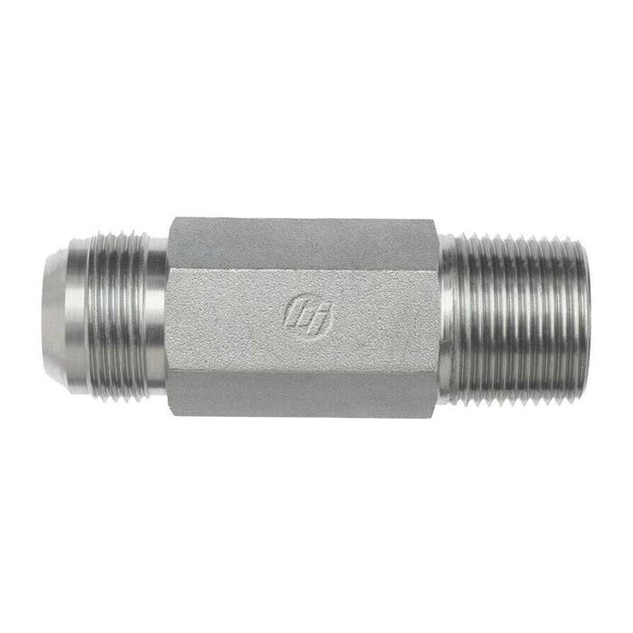 Steel, SAE J514 37° Flare Long Male Connector, 1/4" Male JIC x 1/8" Male NPTF 30°
