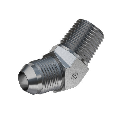 Steel, SAE J514 37° Flare 45° Male Elbow, 1/2" Male JIC x 3/8" Male NPTF 30°