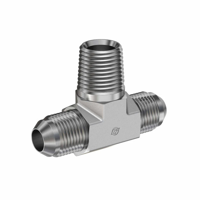 Stainless Steel, SAE J514 SAE J514 37° Flare Male Branch Tee, 3/8" Male JIC x 3/8" Male JIC x 1/4" Male NPTF 30°