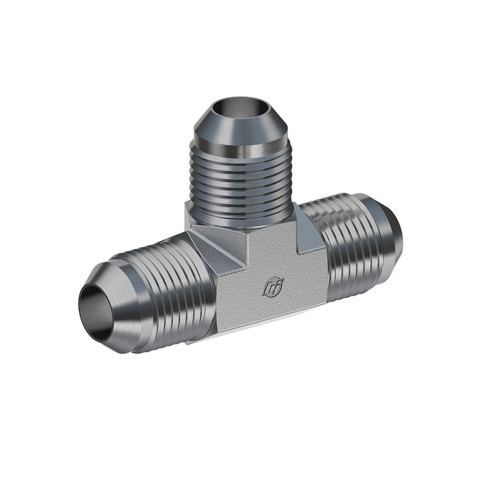 Steel, SAE J514 37° Flare Union Tee, 3/4" Male JIC x 3/4" Male JIC x 5/8" Male JIC