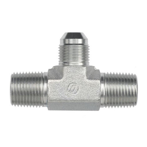 Steel, SAE J514 37° Flare Male Branch Tee, 1/4" Male NPTF 30° x 1/4" Male NPTF 30° x 3/8" Male JIC