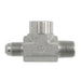 Stainless Steel, SAE J514 37° Flare Male Run Tee, 3/4" Male JIC x 3/4" Male NPTF 30° x 3/4" Female NPTF