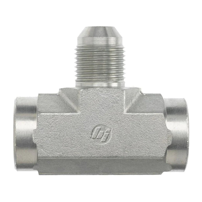 Steel, SAE J514 37° Flare Female Branch Tee, 1/8" Female NPTF x 1/8" Female NPTF x 1/4" Male JIC