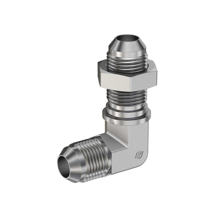 Stainless Steel, SAE J514 37° Flare Bulkhead 90° Elbow With Lock Nut, 1/2" Male JIC x 1/2" Male JIC