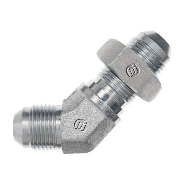 Steel, SAE J514 37° Flare Bulkhead 45° Elbow With Lock Nut, 1" Male JIC x 1" Male JIC