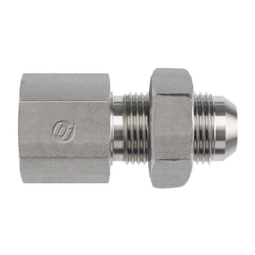 Steel, SAE J514 Flared Tube Female Bulkhead, 1-1/2" Female NPTF x 1-1/2" Male JIC