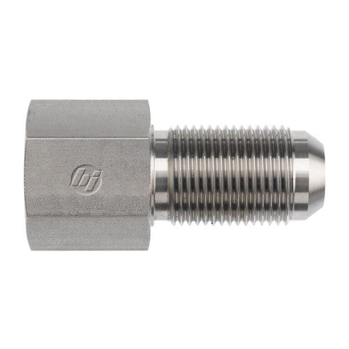 Stainless Steel, SAE J514 Flared Tube Female Bulkhead, 1/8" Female NPTF x 1/4" Male JIC