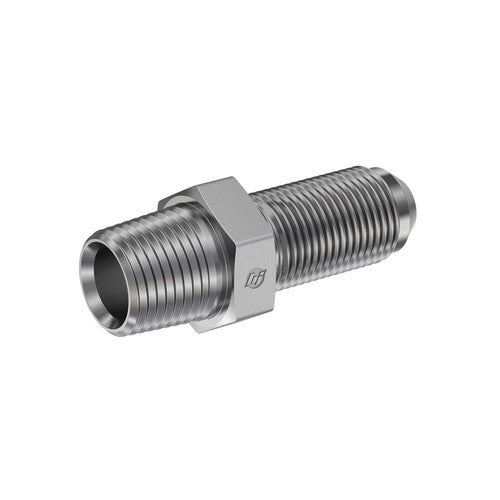 Stainless Steel, SAE J514 Flared Tube Male Bulkhead, 1/4" Male NPTF 30° x 1/4" Male JIC