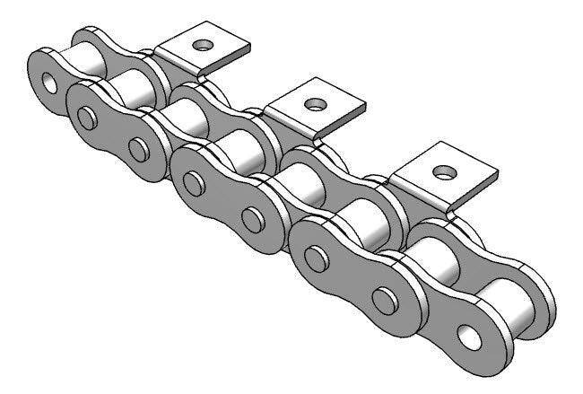 Roller Chain, ANSI Attachment, 35 Pitch, Attachment Chain, Carbon Steel, 3/8" Pitch, 1 Strand, A-1, E2LR