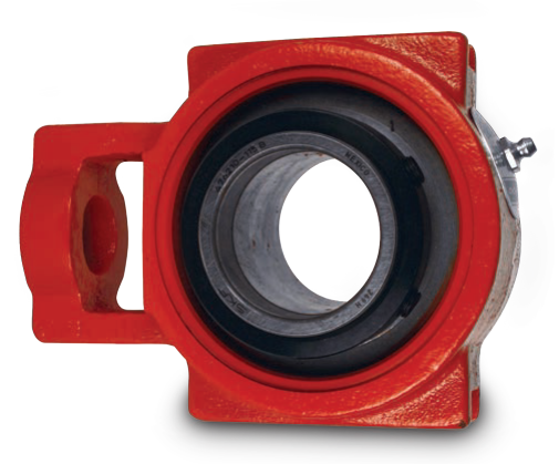 Royersford Foundry wide slot take up spherical roller bearing painted red with two locking collars