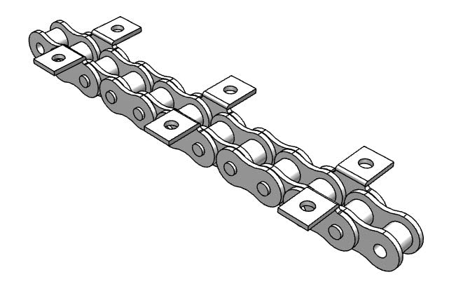 Roller Chain, ANSI Attachment, 40 Pitch, Attachment Chain, 600 Stainless , 1/2" Pitch, 1 Strand, K-1, E4LP
