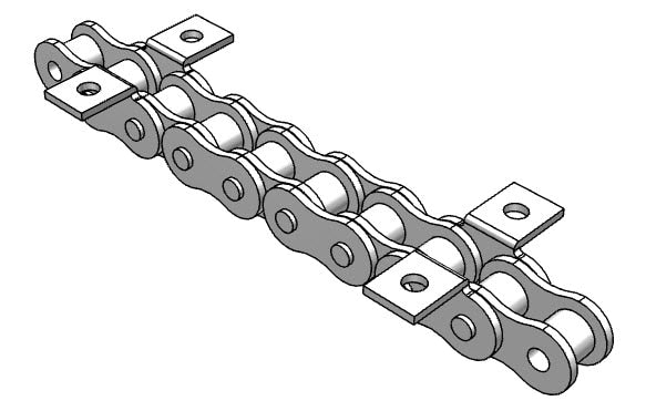 Roller Chain, ANSI Attachment, 40 Pitch, Attachment Chain, 304 Stainless , 1/2" Pitch, 1 Strand, K-1, E6LR