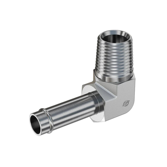 Steel, SAE J1231 Hose Bead 90° Male Elbow, 1/2" Beaded Hose Barb x 1/2" Male NPTF 30°