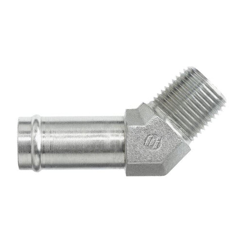 Steel, SAE J1231 Hose Bead 45° Male Elbow, 5/16" Beaded Hose Barb x 1/4" Male NPTF 30°