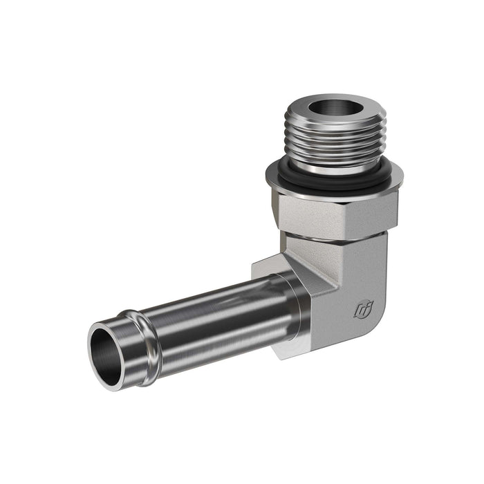 Stainless Steel, SAE J1231 Hose Bead 90° Adjustable Port Elbow, 3/8" Beaded Hose Barb x 7/16-20 Male Adjustable ORB