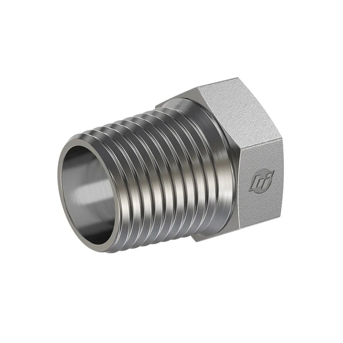 Stainless Steel, SAE J514 Pipe Reducer Bushing, 1/2" Male NPTF x 3/8" Female NPTF
