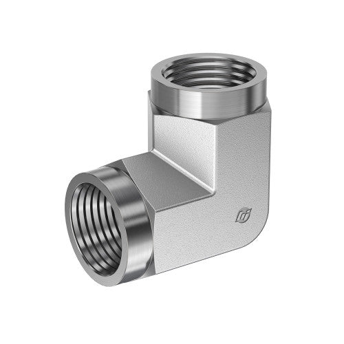 Steel, SAE J514 Pipe 90° Female Elbow, 1-1/2" Female NPTF x 1-1/4" Female NPTF