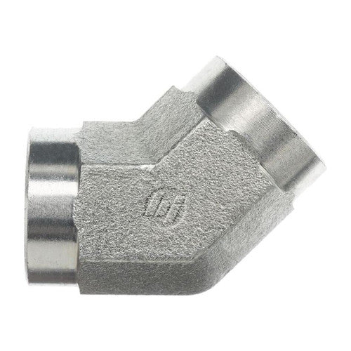 Steel, SAE J514 Pipe 45° Female Elbow, 1-1/2" Female NPTF x 1-1/2" Female NPTF