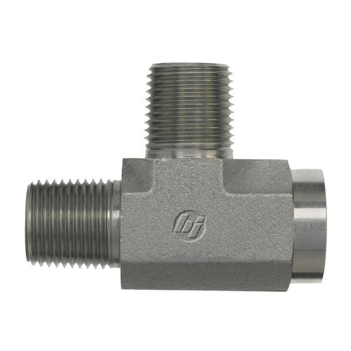 Stainless Steel, SAE J514 Pipe Female Run Tee, 1" Male NPTF 30° x 1" Female NPTF x 1" Male NPTF 30°