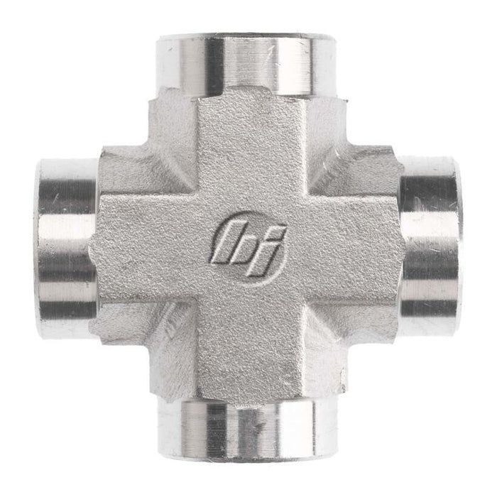 Steel, SAE J514 Pipe Female Cross, 1-1/2" Female NPTF