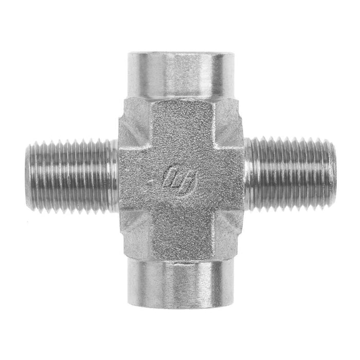 Steel, SAE J514 Pipe Cross, 1/4" Male NPTF 30°