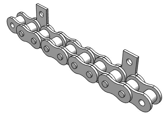 Roller Chain, ANSI Attachment, 60 Pitch, Attachment Chain, 600 Stainless , 3/4" Pitch, 1 Strand, SA-1, E6LP