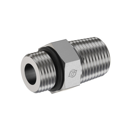 Steel, SAE J1926 O-Ring Boss Male Adapter, 3/4-16 Male ORB x 1/4" Male NPTF 30°