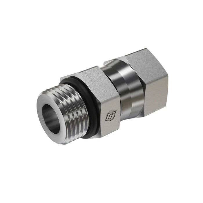 Steel, SAE J514 37° Flare Swivel Port Connector, 1-1/16-12 Male ORB x 1" Female JIC Swivel