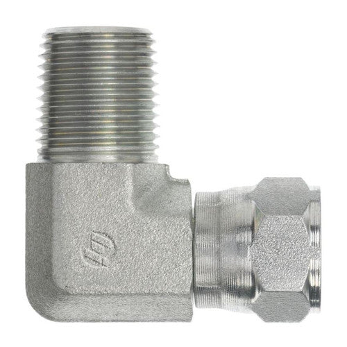 Stainless Steel, SAE J514 37° Flare Swivel 90° Male Elbow, 1" Male NPTF 30° x 1" Female JIC Swivel
